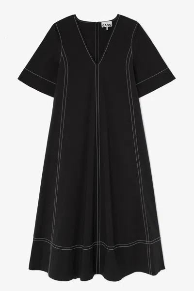 Ganni Black Cotton A-line Dress - Size 6 Organic