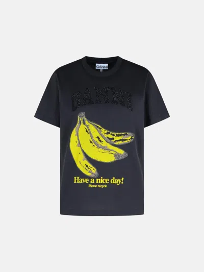 Ganni Black Cotton Banana Graphic T-shirt