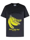 Ganni Crew-neck Cotton T-shirt With Banana Print In Gray