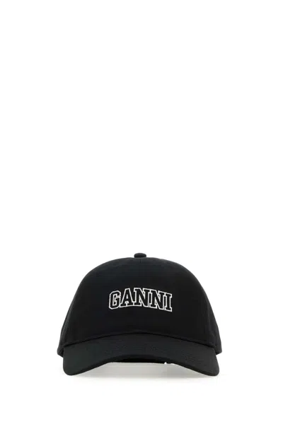 Ganni Black Cotton Baseball Cap