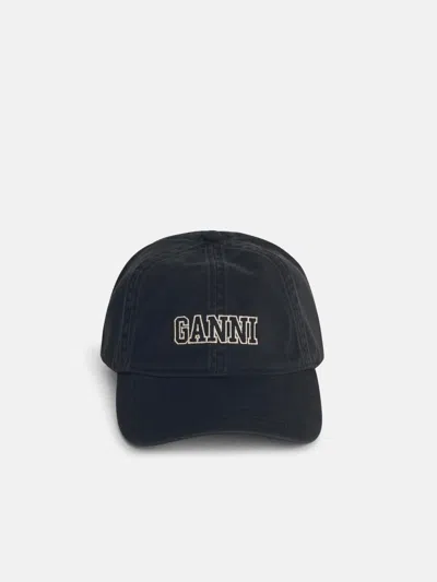 Ganni Black Cotton Cap