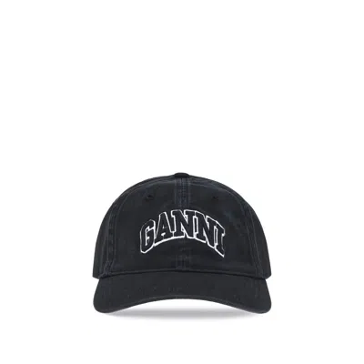 Ganni Black Cotton Cap (baseball Hat)