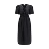 Ganni Belted Bow-embellished Stretch-cotton Poplin Midi Dress In Black