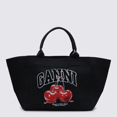 Ganni Black Cotton Cherry Tote Bag