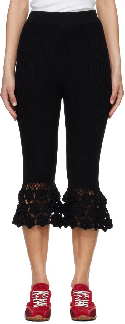 Ganni Black Cotton Crochet Capri Trousers