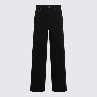 Ganni Black Cotton Denim Jeans In Washed Black