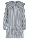 Ganni Womens Black Wide-collar Stripe Organic-cotton Mini Shirt Dress In Black
