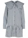 Ganni Womens Black Wide-collar Stripe Organic-cotton Mini Shirt Dress In Black