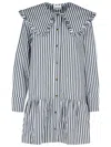 Ganni Womens Black Wide-collar Stripe Organic-cotton Mini Shirt Dress