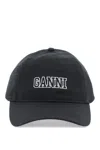 Ganni Logo-embroidered Cotton Cap In Black