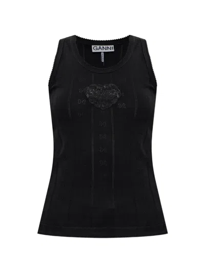 Ganni Black Cotton Jersey Tank Top