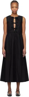 Ganni Tie String Poplin Dress In 099 Black