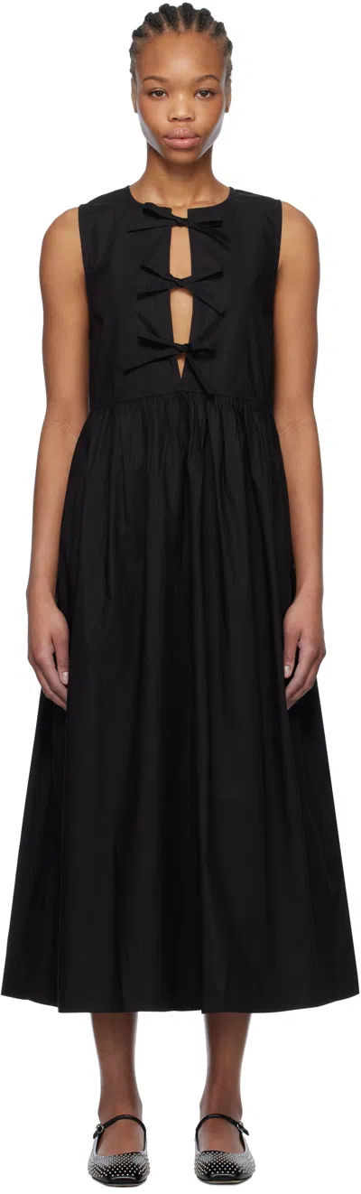 GANNI BLACK COTTON POPLIN MIDI DRESS
