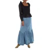 Ganni Black Cotton Poplin Ruffled Smock Blouse In Blue