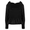 Ganni Cotton Poplin Open-neck Smock Blouse Black 36 In Black