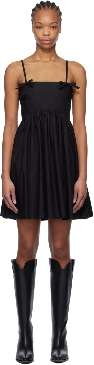 Ganni Black Cotton Poplin Strap Minidress In 099 Black