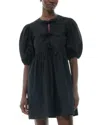 Ganni Cotton Poplin Tie String Mini Dress In Black