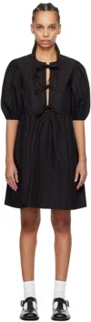 Ganni Cotton Poplin Tie String Mini Dress In 099 Black