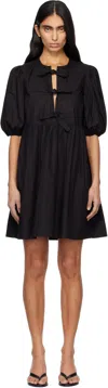 Ganni Black Cotton Poplin Tie String Mini Dress In Black