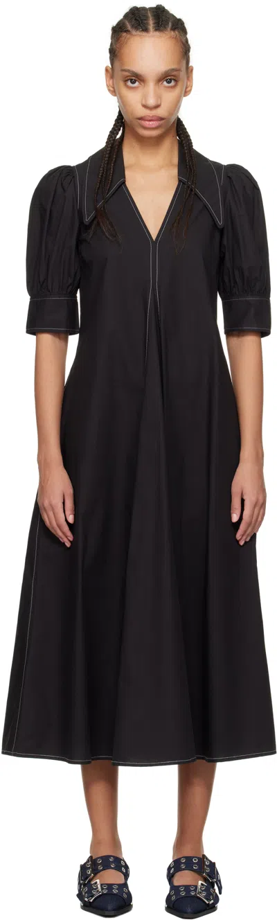 Ganni Cotton-poplin Midi Dress In 099 Black
