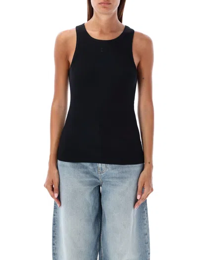 Ganni Black Cotton Ribbed Tank Top