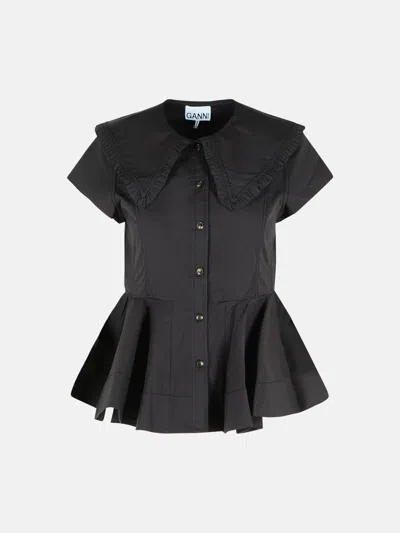 Ganni Black Cotton Shirt In Animal Print