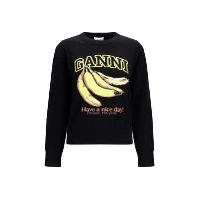 Ganni Black Cotton Sweatshirt