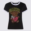 Ganni Black Crewneck T-shirt With Maxi Logo On The Front In Cotton Jersey Woman In Black
