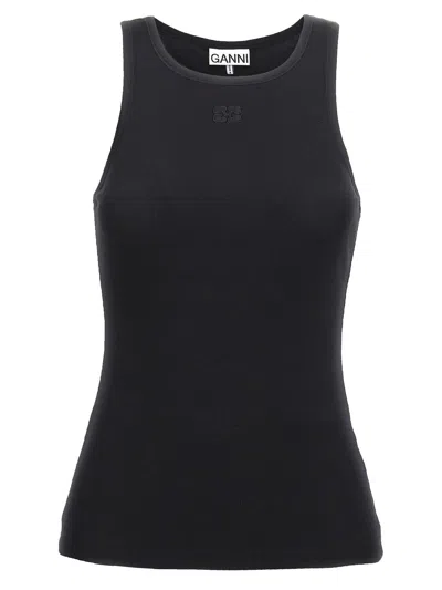 Ganni Black Cotton Tank Top