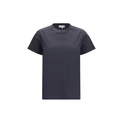 Ganni Black Cotton T-shirt In Blue