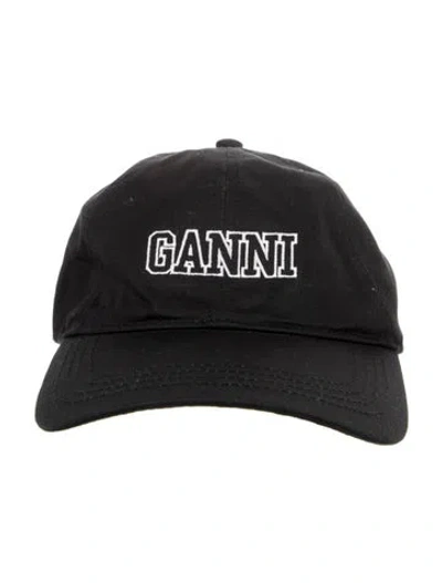 Pre-owned Ganni Black Cotton With Embroidered Logo Baseball Cap