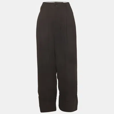 Pre-owned Ganni Black Crepe Pleated Cropped Pants M