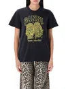 Ganni Basic Jersey Owls Relaxed T-shirt T-shirts Black In Black