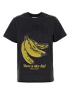 Ganni Crew-neck Cotton T-shirt With Banana Print In Gray