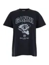 Ganni Black Crewneck T-shirt With Maxi Logo Lettering On The Front And Maxi Print On Front And Rear In Black