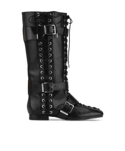 Ganni Black Crinkle Oleatex Lace-up High Boots