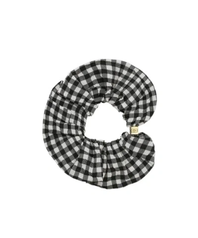 Ganni Black Crinkled Check Scrunchie