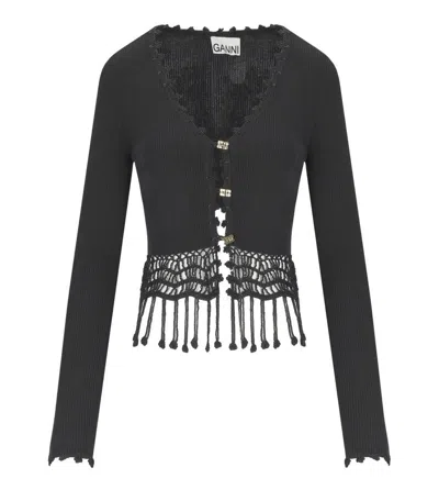 GANNI GANNI BLACK CROCHET CROPPED CARDIGAN