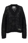 Ganni Black Crochet V-neck Sweater