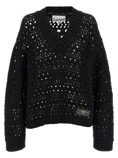 GANNI GANNI 'BLACK CROCHET V-NECK' SWEATER