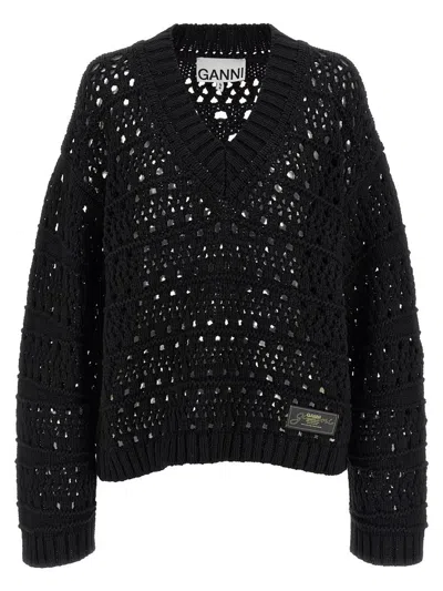GANNI GANNI 'BLACK CROCHET V-NECK' SWEATER