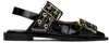 Ganni Black Croco Patent Buckle Ballerina Flats In 099 Black