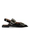 GANNI GANNI  BLACK CROCO PRINT SLINGBACK BALLET FLAT SHOE WITH BUCKLES