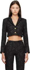 Ganni Stretch Jacquard Cropped Blazer In 099 Black