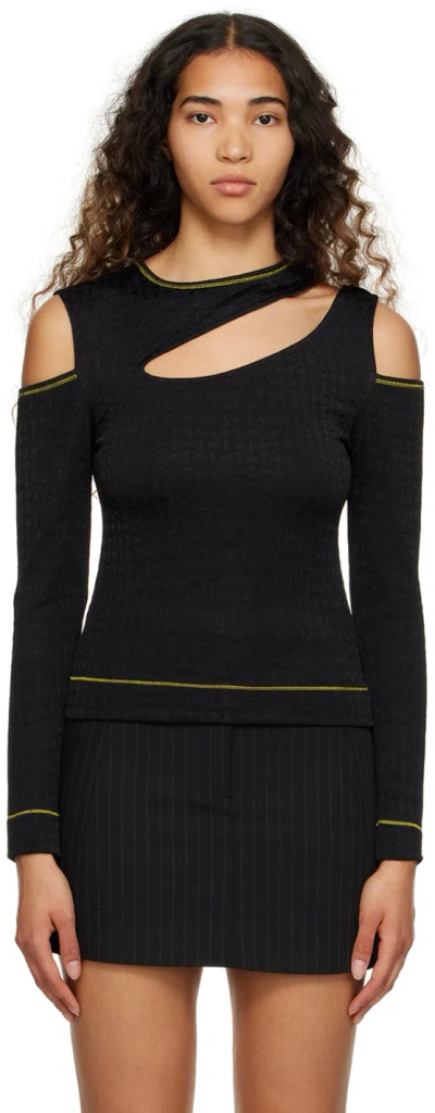 Ganni Black Cutout Long Sleeve T-shirt In 099 Black