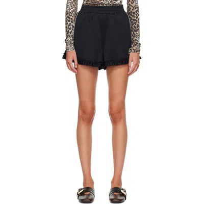 Ganni Black Cycora Frill Shorts