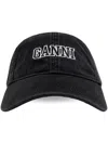 Ganni Black Denim Baseball Cap With Embroidered Logo In Black