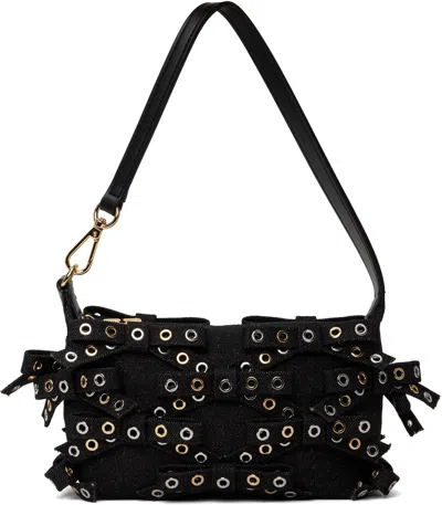 GANNI BLACK DENIM SMALL BUTTERFLY POUCH BOW BAG