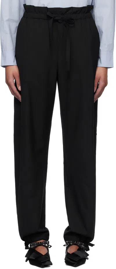 Ganni Black Drapey Melange Elasticated Waist Trousers In 099 Black