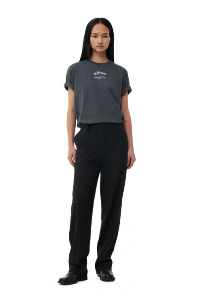 Ganni Black Drapey Melange Slim Trousers